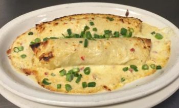 Take & Bake Seafood Enchiladas with Shrimp, Crab, whitefish and poblano cream sauce